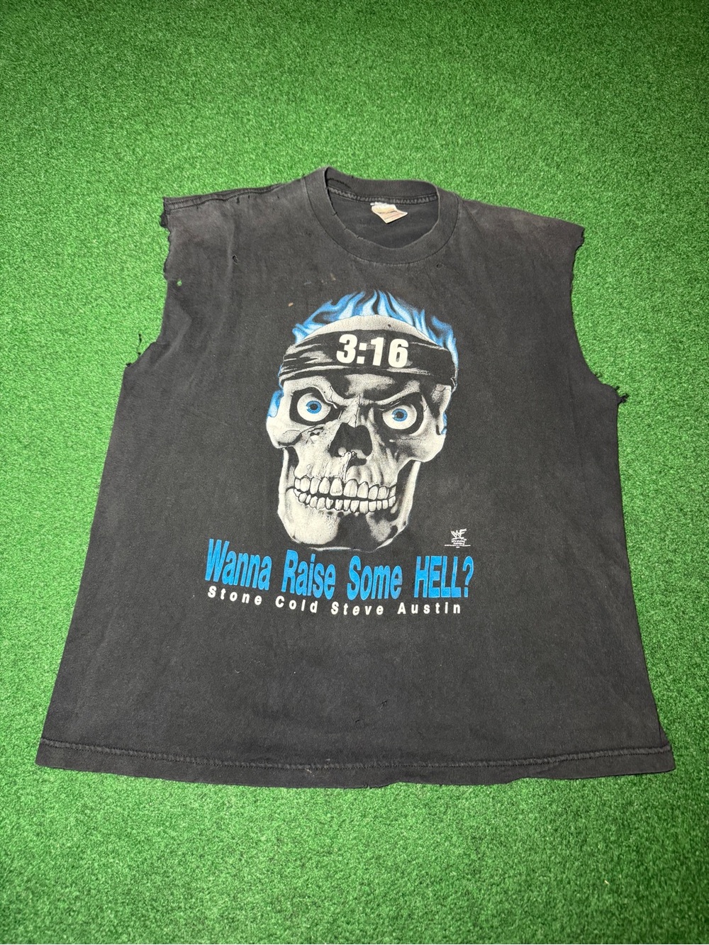 Stone Cold Vintage Cut Off Skull Flame Shirt L/XL WWF Austin 3:16 Raise Hell